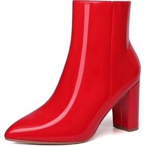 Jiu du Ankle Boots for Women Chunky Heel GoGo Boots Pointed Toe Side Zipper Dressy Go Go Short Booties in Kuwait