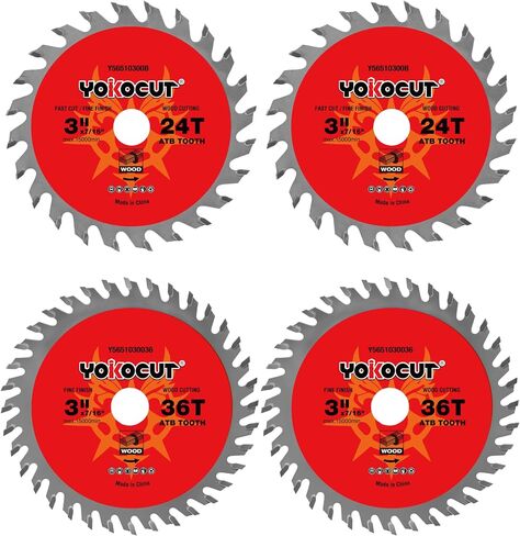 3 Inch Circular Saw Blade 24T & 36T (Tungsten Carbide Tooth) Compatible with 3 Inch Saws, Cutting for Wood, Plywood, OSB, Veneer, Plastic, 7/16" Arbor with 3/8" Bushings - 4 Pack in Kuwait