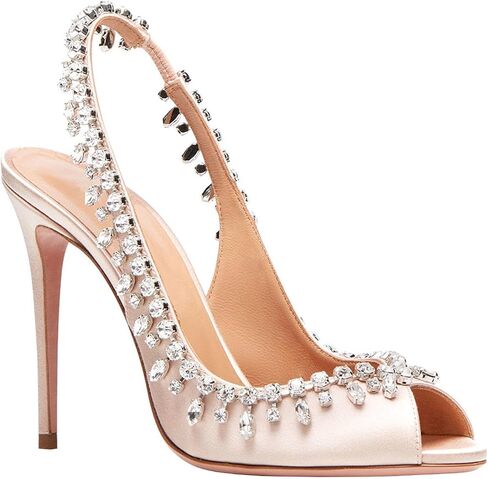 High Heels Womens Open Toe Stiletto Rhinestone Chains Sandals Elastic Strap Pumps Slingback Wedding Dress Shoes 11cm,White-38 in Saudi Arabia