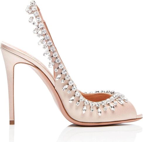 High Heels Womens Open Toe Stiletto Rhinestone Chains Sandals Elastic Strap Pumps Slingback Wedding Dress Shoes 11cm,White-38 in Saudi Arabia