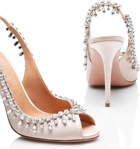 High Heels Womens Open Toe Stiletto Rhinestone Chains Sandals Elastic Strap Pumps Slingback Wedding Dress Shoes 11cm,White-38 in Saudi Arabia