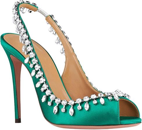 High Heels Womens Open Toe Stiletto Rhinestone Chains Sandals Elastic Strap Pumps Slingback Wedding Dress Shoes 11cm,White-38 in Saudi Arabia