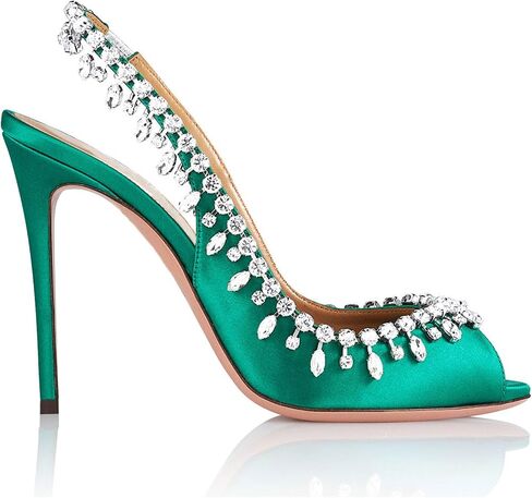 High Heels Womens Open Toe Stiletto Rhinestone Chains Sandals Elastic Strap Pumps Slingback Wedding Dress Shoes 11cm,White-38 in Saudi Arabia