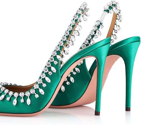 High Heels Womens Open Toe Stiletto Rhinestone Chains Sandals Elastic Strap Pumps Slingback Wedding Dress Shoes 11cm,White-38 in Saudi Arabia