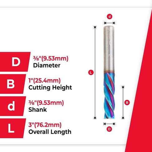 Amana Tool Spektra Extreme Tool Life Solid Carbide CNC Down-Cut Spiral Plunge Router Bit, 46057-K, 3/8 Dia x 1 CH x 3/8 SHK 3 Inch Long 4 Flute in Saudi Arabia