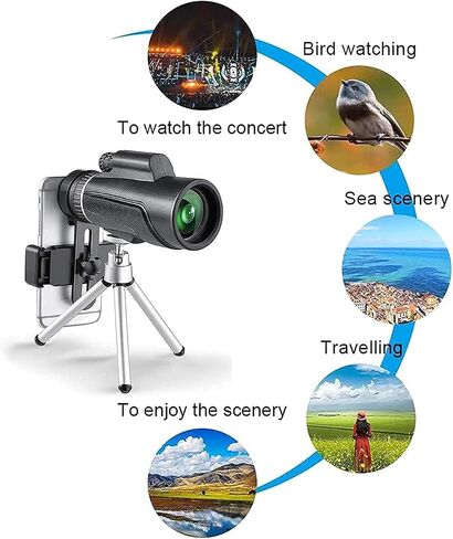 Telescope-12x42 عالية الطاقة HD أحادي للبالغين مع FMC BAK4 PRISM حامل الهواتف الذكية وترايبود مضغوط ماء أحادي لمشاهدة الطيور المشي لمسافات طويلة in Saudi Arabia
