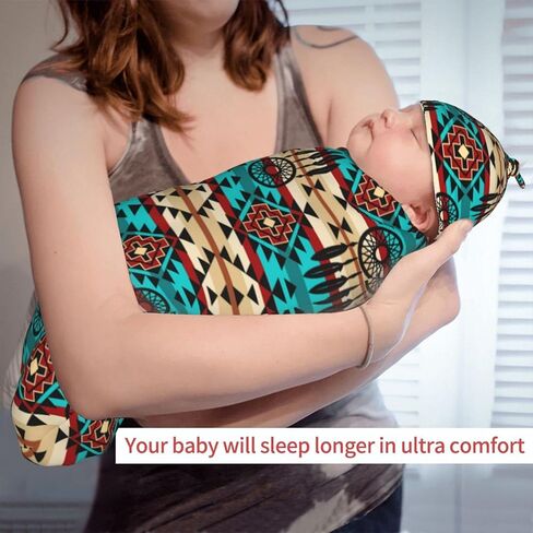 أطفال الأطفال الغربيين Aztec Navajo Newborn Baby Swaddle بطانية أمريكا الأصلية لفائف النوم ناعمًا مع قبعة قبعة قبعة للبنين الرضيعون in Kuwait