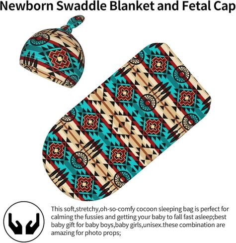 أطفال الأطفال الغربيين Aztec Navajo Newborn Baby Swaddle بطانية أمريكا الأصلية لفائف النوم ناعمًا مع قبعة قبعة قبعة للبنين الرضيعون in Kuwait