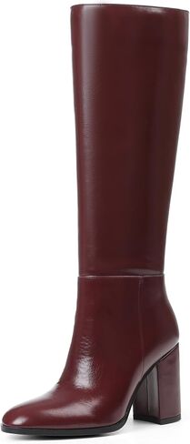 Oiamenne Womens Knee High Boots Round Toe Chunky High Heel Tall Boots with Side Zipper Fashion Wide Calf Boots for Women in Saudi Arabia