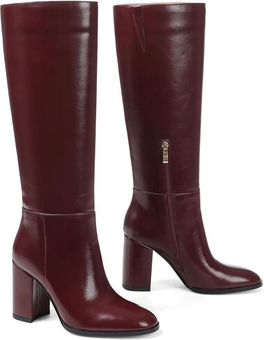 Oiamenne Womens Knee High Boots Round Toe Chunky High Heel Tall Boots with Side Zipper Fashion Wide Calf Boots for Women in Saudi Arabia