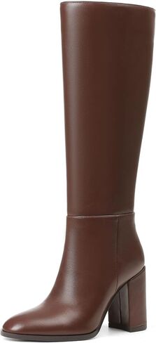 Oiamenne Womens Knee High Boots Round Toe Chunky High Heel Tall Boots with Side Zipper Fashion Wide Calf Boots for Women in Saudi Arabia