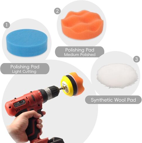 57pcs Polishing and Sanding Kit 3 Inch Discs with 7 Grit Sandpapers (60 to 3000), Sponge Pads, Wool Pad, Buffing Pad, Backing Plate & Mandrels for Automotive, Wood, Metal & DIY Projects in Saudi Arabia