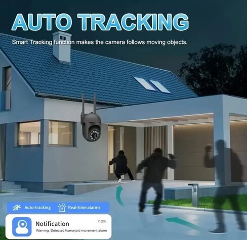 كاميرا أمان WiFi ، PTZ Outdoor ، 355 ° PAN/90 ° TILT ، الرؤية الليلية الملونة ، الصوت ثنائي الاتجاه ، الكشف عن الحركة ، تخزين السحابة (أسود) in Kuwait