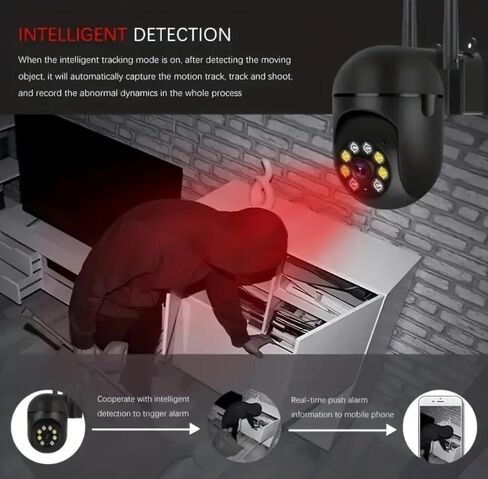 كاميرا أمان WiFi ، PTZ Outdoor ، 355 ° PAN/90 ° TILT ، الرؤية الليلية الملونة ، الصوت ثنائي الاتجاه ، الكشف عن الحركة ، تخزين السحابة (أسود) in Kuwait