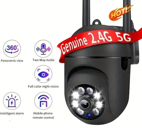 كاميرا أمان WiFi ، PTZ Outdoor ، 355 ° PAN/90 ° TILT ، الرؤية الليلية الملونة ، الصوت ثنائي الاتجاه ، الكشف عن الحركة ، تخزين السحابة (أسود) in Kuwait