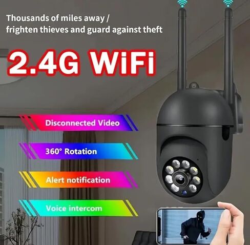 كاميرا أمان WiFi ، PTZ Outdoor ، 355 ° PAN/90 ° TILT ، الرؤية الليلية الملونة ، الصوت ثنائي الاتجاه ، الكشف عن الحركة ، تخزين السحابة (أسود) in Kuwait