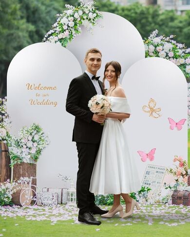 Hemmotop White Arch Backdrop Cover, Set of 3 (7.2/6.6/6 ft) Wedding Arch Stand Cover, Arched Stretchy Spandex Backdrop for Birthday Party, Baby Shower, Graduation, Banquet Decoration, 3 Pieces in Kuwait