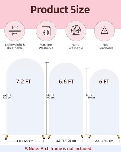 Hemmotop White Arch Backdrop Cover, Set of 3 (7.2/6.6/6 ft) Wedding Arch Stand Cover, Arched Stretchy Spandex Backdrop for Birthday Party, Baby Shower, Graduation, Banquet Decoration, 3 Pieces in Kuwait