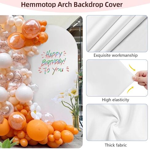 Hemmotop White Arch Backdrop Cover, Set of 3 (7.2/6.6/6 ft) Wedding Arch Stand Cover, Arched Stretchy Spandex Backdrop for Birthday Party, Baby Shower, Graduation, Banquet Decoration, 3 Pieces in Kuwait