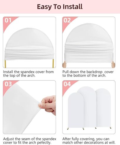 Hemmotop White Arch Backdrop Cover, Set of 3 (7.2/6.6/6 ft) Wedding Arch Stand Cover, Arched Stretchy Spandex Backdrop for Birthday Party, Baby Shower, Graduation, Banquet Decoration, 3 Pieces in Kuwait