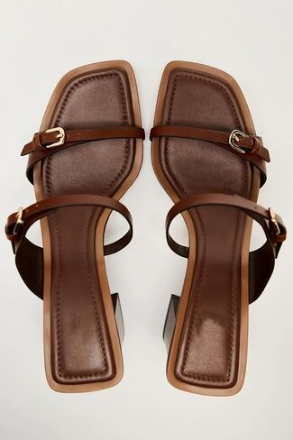 SAFECAMS Women's Two Strap Heeled Slide Sandals Square Open Toe Casual Summer Mules Slip On Block Chunky Dress Heels Sandals With Adjustable Strap in Saudi Arabia