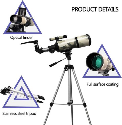 Telescope for Kids & Beginners 80mm aperture 400mm stronomical refractor telescope telescope portable telescope with tripod + finder scop in Saudi Arabia
