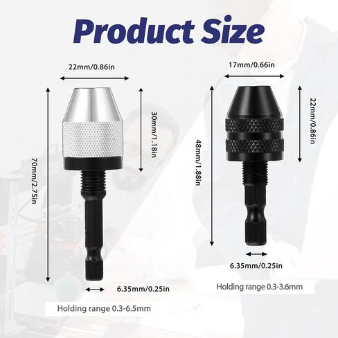 2pcs chuck chuck adapter بدون مفتاح مع تدريبات 10pcs ، 1/4 بوصة سد hex Shank تغيير سريع لبرنامج تشغيل التأثير ، حفر التغيير السريع chuck محول لرفع الأداة in Saudi Arabia