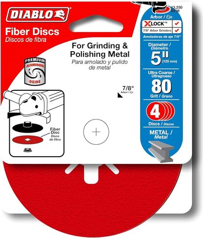 Diablo Premium 5" Fast Removal Fiber Discs - For Moderate Stock Removal - 80-Grit Aluminum Oxide, Medium, 4 - Pack - DCF050080S04G in Saudi Arabia