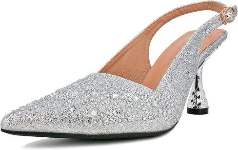 Women's Glitter Rhinestone Slingback Kitten Heels Closed Pointed Toe Adjustable Ankle Buckle Slip On Sparkly Pumps Comfortable Heels for Wedding Party Prom Dressy in Kuwait
