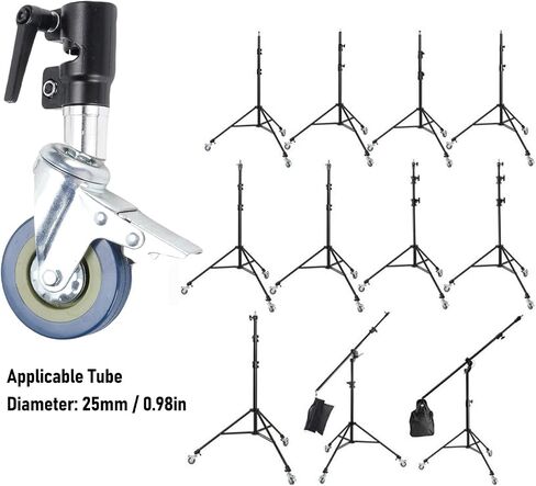 Gugxiom 3 Pack C عجلات الوقوف مع قفل الفرامل ، عجلات ضوئية للتصوير ، عجلات دوارة هادئة 360 درجة من أجل حامل 25 ملم in Kuwait