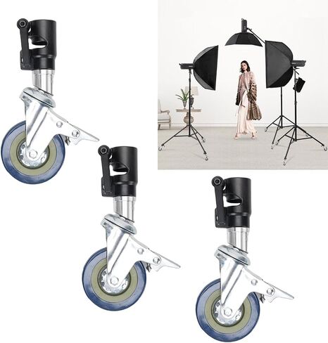 Gugxiom 3 Pack C عجلات الوقوف مع قفل الفرامل ، عجلات ضوئية للتصوير ، عجلات دوارة هادئة 360 درجة من أجل حامل 25 ملم in Kuwait