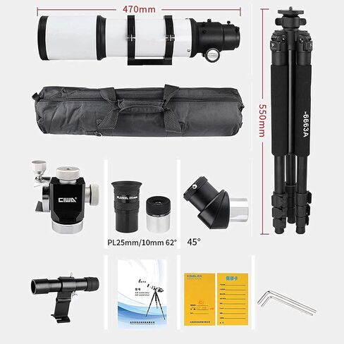 Professional 80mm Refractor Telescope with Tripod & Finder Scope with Low Light Durable with Smartphone Adapter Backpack and Moon Filter in Saudi Arabia