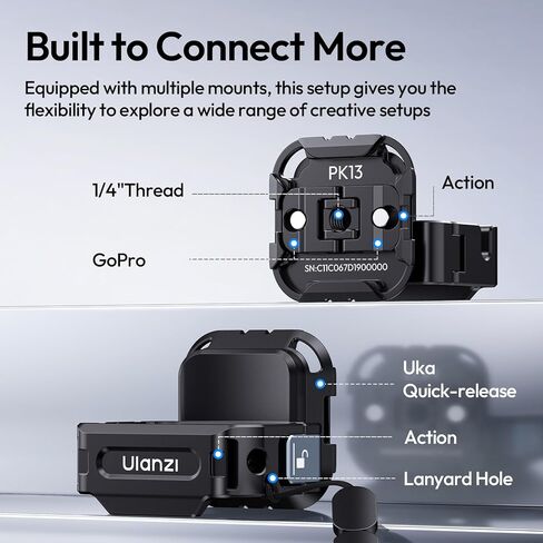 ULANZI PK13 UKA QUICE الإصدار متعدد الوظائف محول توسيع متعدد الوظائف لـ DJI Osmo Pocket 3 ، ملحقات قفص الألومنيوم مع ثقوب المسمار 1/4 in Kuwait