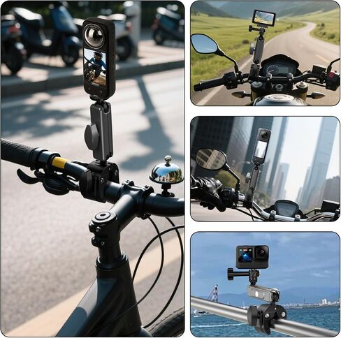 دراجة/دراجة/دراجة نارية مقود مشبك المشبك - مع رأس الكرة المزدوج 360 درجة ، ل insta360 x5/x4 ، DJI Osmo 360 ، Osmo Action 5 Pro ، Osmo Action 4 ، GoPro Max ، Hero 13/12 - Action Camera Accessories in Kuwait