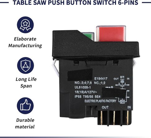 تبديل زر الضغط منشار الجدول 6 فصح 089240028147 متوافق مع Ridgid R4514T Ryobi RTS08 RTS12 RTS23 Power On/Off Pushbutton Switch 18A 127V T85/55 in Saudi Arabia