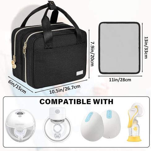 Wearable Breast Pump Bag with Cooler Compartment Compatible with Momcozy M5/S12 Pro, Elvie & Medela Pump in Style, Carrying Case with a Ice Pack & Waterproof Mat for Breast Pump and Accessories, Black in Saudi Arabia