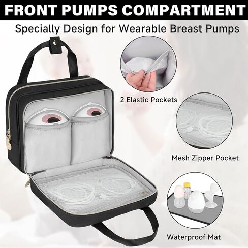 Wearable Breast Pump Bag with Cooler Compartment Compatible with Momcozy M5/S12 Pro, Elvie & Medela Pump in Style, Carrying Case with a Ice Pack & Waterproof Mat for Breast Pump and Accessories, Black in Saudi Arabia
