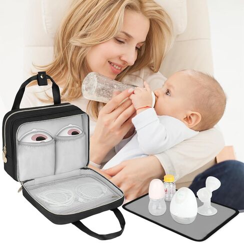 Wearable Breast Pump Bag with Cooler Compartment Compatible with Momcozy M5/S12 Pro, Elvie & Medela Pump in Style, Carrying Case with a Ice Pack & Waterproof Mat for Breast Pump and Accessories, Black in Saudi Arabia