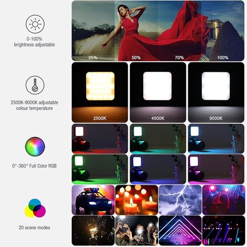 ضوء فيديو RGB ، 1200 مللي أمبير في الساعة قابلة لإعادة الشحن الكامل LED LED Light RGB ضوء الفوتوغرافي مع 3 حوامل أحذية باردة ، تصوير قابلة للتصوير صورة شخصية ، أوضاع ألوان متعددة in Saudi Arabia