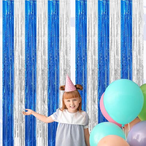 4 Pack Red and Blue Foil Fringe Curtains Photo Booth Prop Tinsel Streamer Backdrops, Birthday Party Decorations Graduation Bachelorette Bridal Wedding Baby Shower Party Supplies, 3.3x6.6 ft in Saudi Arabia