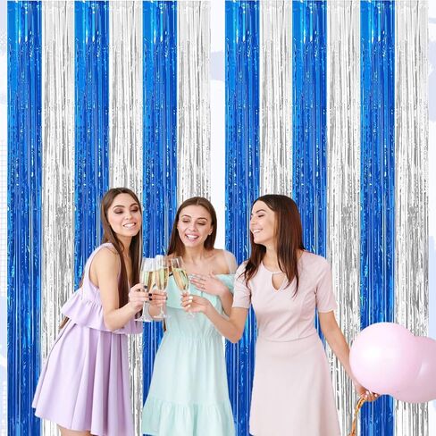 4 Pack Red and Blue Foil Fringe Curtains Photo Booth Prop Tinsel Streamer Backdrops, Birthday Party Decorations Graduation Bachelorette Bridal Wedding Baby Shower Party Supplies, 3.3x6.6 ft in Saudi Arabia