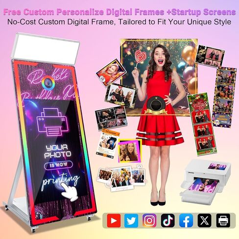Magic Mirror Photo Booth 65’’ with Camera and Printer, Selfie Mirror Photo Booth App Remote Control RGB Light,Instant Print and Sharing 43’’ Touch Screen for Event Party Wedding Rental in Saudi Arabia