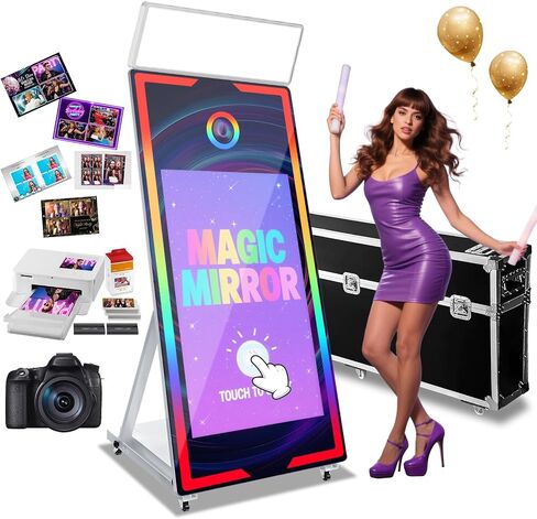 Magic Mirror Photo Booth 65’’ with Camera and Printer, Selfie Mirror Photo Booth App Remote Control RGB Light,Instant Print and Sharing 43’’ Touch Screen for Event Party Wedding Rental in Saudi Arabia
