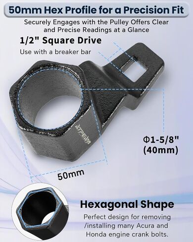 ATPEAM 19 mm Harmonic Balancer Socket Tool 1/2" Drive & 50mm Crankshaft Crank Pulley Wrench Holder Crankshaft Pulley Removal Tool Removal Holding Spanner kit for Honda and Acura Engines in Saudi Arabia
