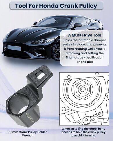 ATPEAM 19 mm Harmonic Balancer Socket Tool 1/2" Drive & 50mm Crankshaft Crank Pulley Wrench Holder Crankshaft Pulley Removal Tool Removal Holding Spanner kit for Honda and Acura Engines in Saudi Arabia
