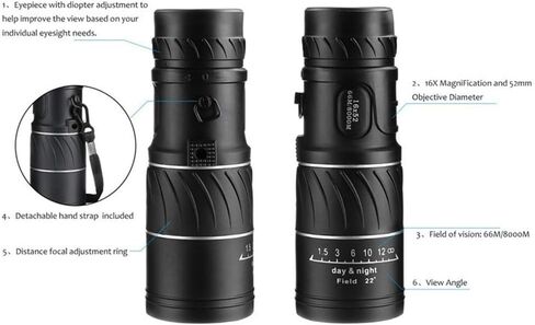 Single Telescope Option - 16x52 High Definition Binoculars for Adults, Black Outdoor Sports Monocular Telescope in Saudi Arabia
