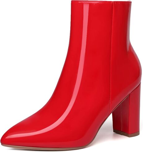 Jiu du Ankle Boots for Women Chunky Heel GoGo Boots Pointed Toe Side Zipper Dressy Go Go Short Booties in Kuwait