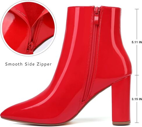 Jiu du Ankle Boots for Women Chunky Heel GoGo Boots Pointed Toe Side Zipper Dressy Go Go Short Booties in Kuwait