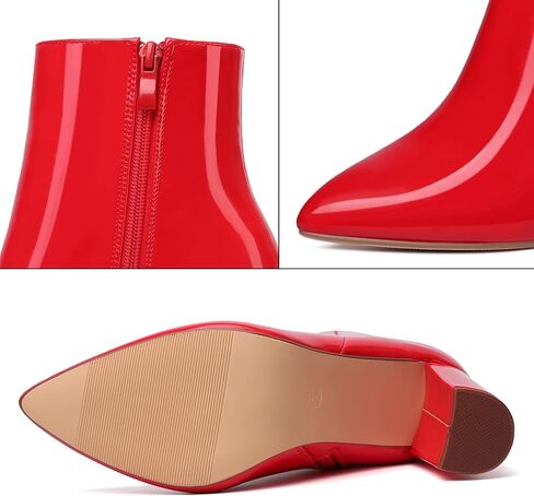 Jiu du Ankle Boots for Women Chunky Heel GoGo Boots Pointed Toe Side Zipper Dressy Go Go Short Booties in Kuwait