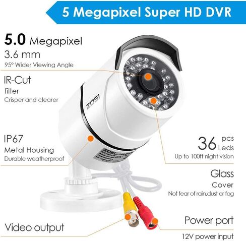 ZOSI 5.0MP TVI Security Camera-Super HD Bullet Waterproof CCTV BNC Camera for Home Office Security System (Renewed) in Saudi Arabia